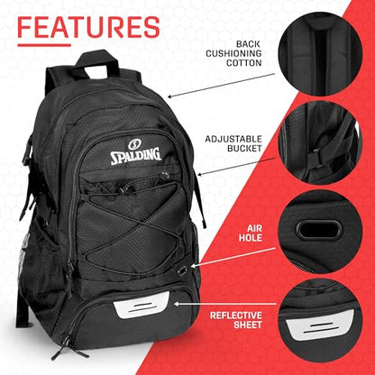 Spalding Basketball Backpack Sports Bag Ultimate Edition | Large Black Backpack with Shoe and Ball Compartment | Use for Sport Accessories and Stuff | Improved Material | Gifts for Basketball Players