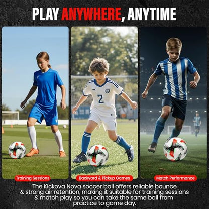 Professional Soccer Ball Size 4 & 5 – Seamless Training & Match Ball for Youth, Kids & Adults, Waterproof Synthetic PU Leather, Superior Air Retention - size: NOVA (Size 4)