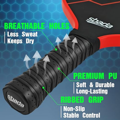 Pickleball Paddles Set of 2 - Graphite Carbon Fiber Pickleball Set with 16mm, Lightweight T700 Pickle Ball Rackets 2 Pack with 4 Outdoor Balls and 1 Bag - color: Red