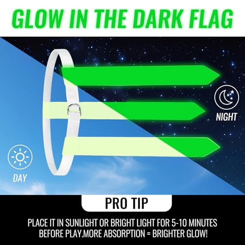 Glow in the Dark Flag Football Belts Set: 4 Adjustable Belts 12 Football Flags, Easy Tear-Away Design, Football Gear for Kid Youth Adult, Perfect for Camping Yard Beach Games, Glow Party Accessories