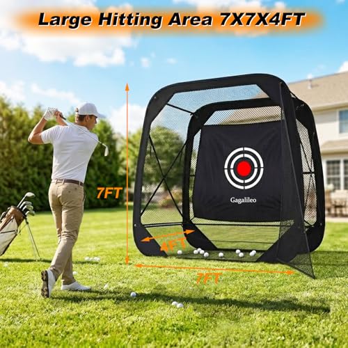 Gagalileo Pop Up Golf Practice Net: 7X7X4FT Hitting Cage with Target Portable Backyard Garage Training for Driving Chipping Swing Beginners & Golf Enthusiasts