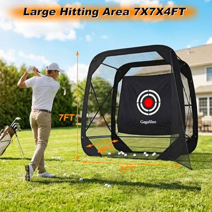 Gagalileo Pop Up Golf Practice Net: 7X7X4FT Hitting Cage with Target Portable Backyard Garage Training for Driving Chipping Swing Beginners & Golf Enthusiasts