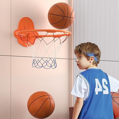 Indoor Basketball Hoop, Replacement Basketball Rim Silent Training Hoop Wall-Mount for Bedroom, Office & Home