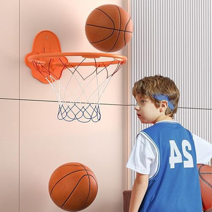 Silent Basketball Hoop – Mini Indoor Goal, Wall Sports Toy | 32cm Quiet Dribble Practice Board, Adhesive Mounting Kit Door Bedroom Playroom Setup, Children Youth Activity Training Entertainment