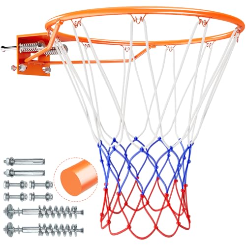 Yohood 18" Basketball Rim, Heavy Duty Solid Steel Rim for Wall Mount & Hoop Replacement, Double Spring Basketball Rim with All Weather Net, More Compatible Multi-Hole Design