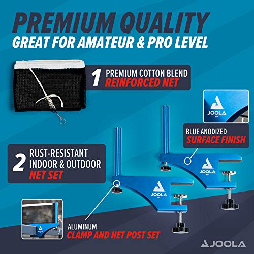 JOOLA Professional Grade WX Aluminum Indoor & Outdoor Table Tennis Net and Post Set - Quick Setup - 72in Regulation Ping Pong Net - Reinforced Cotton Blend with Adjustable Tensioning System