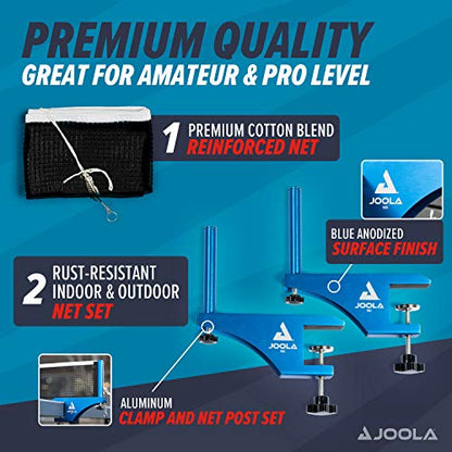 JOOLA Professional Grade WX Aluminum Indoor & Outdoor Table Tennis Net and Post Set - Quick Setup - 72in Regulation Ping Pong Net - Reinforced Cotton Blend with Adjustable Tensioning System