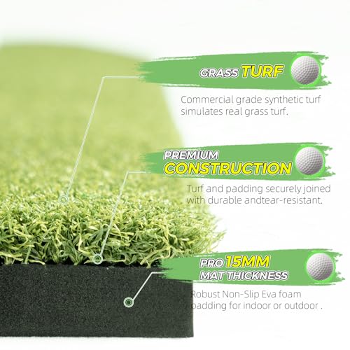 Golf Hitting Mat Indoor Outdoor, 5 * 4ft Thickened Golf Practice Mat with 3 Turfs for Backyard Swing,Driving Chipping Training
