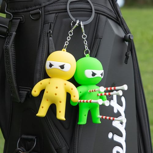 Golf Tee Holder, Ninja Portable Funny Golf Tees Holder Keychain Golf Gift Golf Accessories for Men & Women - color: Yellow