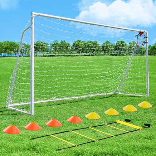 Soccer Goal 12x6,10x6.5, 8x6, 6x4FT Soccer Goals for Backyard Metal Soccer Goals for Kids Youth Adults Large Outdoor 2" Steel Soccer Goal Post Frame with Soccer Net Target Net Portable Agility Ladder - style: 12×6 FT