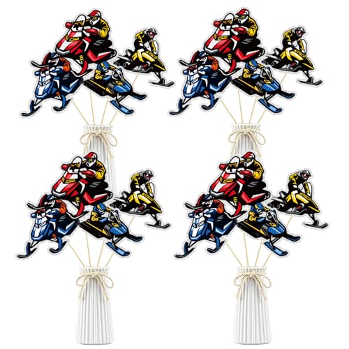 Snowmobile Centerpieces Sticks,Set of 16 Ski Birthday Party Decorations Ski Party Decor for Baby Shower Winter Skiing Party Table Centerpieces Sport Skier Table Topper - color: Xtmt