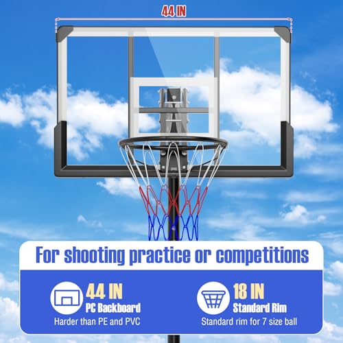 Giantex Portable Basketball Hoop Outdoor - 4.9-10 FT Quickly Height Adjustable Basketball Goal System w/ 44 Inch Shatterproof Backboard, Basketball Hoop Indoor for Adults, Backyard, Driveway, Pool