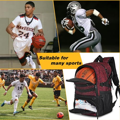 Goloni Basketball Backpack,Large Basketball Bag with Ball Compartment & Shoe Compartment,Sports Bag Fit Volleyball, soccer - color: Red