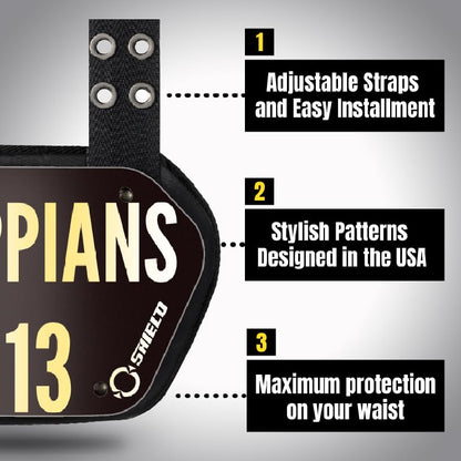 O Shield Golden Cross Chrome Football Back Plate, Lower Back Pads for Football Players, Rear Protector, Cross Series - size: Youth (Weight less than 180 Pounds), style: Philippians Black
