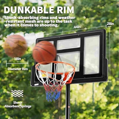 DUMOS 10FT Adjustable Height Portable Basketball Hoop Outdoor for Adult, 44 Inch Shatterproof Backboard w/Shock Absorbent Rim, Fillable Base, 2 Wheels for Swimming Pool/Indoor