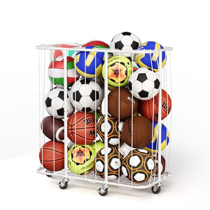 YKDIRECT 250L Rolling Ball Organizer with Locking Wheels - Large Sports Storage Basket for Basketball Soccer Football Volleyball, Steel Garage Equipment Cart with Elastic Rope for Household Storage - size: 250L