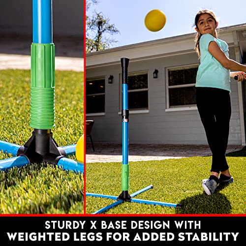 Franklin Sports Youth Batting Tee - Adjustable Height Plastic Training Tee for Kids + Toddlers - 23" to 33" Inches - style: XT Batting Tee – Blue