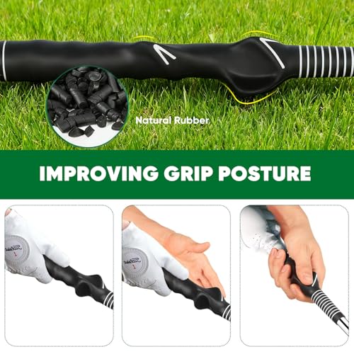Retractable Golf Swing Trainer, Training Aid with Grip Trainer, Click Feedback for Tempo & Swing Mechanics, Weighted Indoor Practice Stick for Home Office, Gift for Men&Lady Beginners