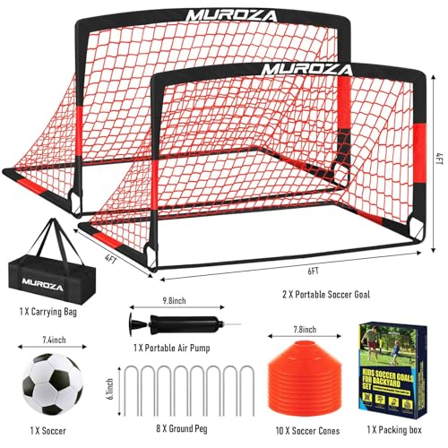 Soccer Goal, Kids Soccer Goals for Backyard Set, 2 Pack of Portable Pop Up Soccer Net with Soccer Ball, Cones, Complete Training Equipment for Youth, Toddler Outdoor Sports Games