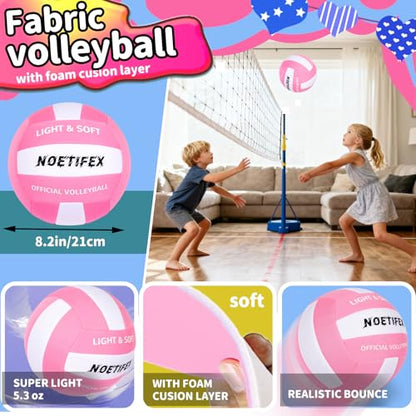 Soft Volleyball-Super Soft Fabric Light Volleyball for Indoor Practice Safe and Quiet Kids Youth Beginners House Yard Training Practice Games(Deflated) - color: Pink,white