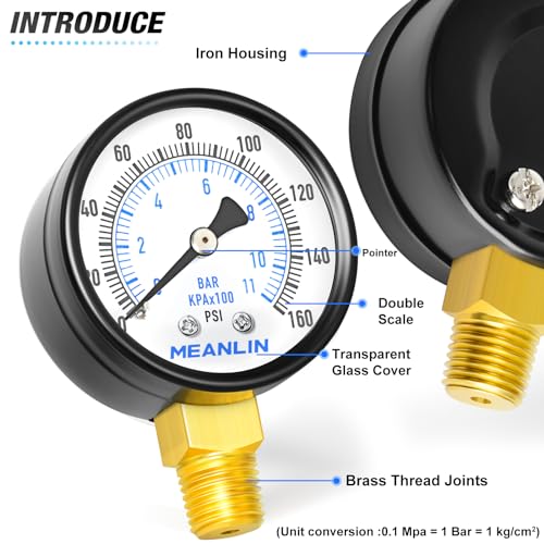 0-160Psi 2" DIAL FACE 1/4" NPT Well Pump Pressure Gauge, with 1/2" NPT and 3/8" NPT Hex Bushing, 3-2-3% Accuracy, Lower Mount - size: 0-160Psi, style: 1/4"NPT Lower Mount