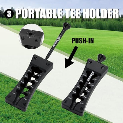 SANDIAN, All-in-1 Value Pak, Adjustable Golf Tee Height Setter with Divot Tool, Genuine Carbon Fiber Made Pitchfork, Super Lightweight, T800 Ball Marker, Hat Clip, Tees, Leather Holster, Zipper Case - color: Matte Black