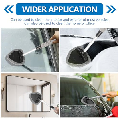 wuyaoyao Car Windshield Cleaning Tool, Car Windshield Window Cleaner, Auto Window Glass Cleaning Kit with Extendable Handle & Reusable Microfiber Pad & Spray Bottle, Universal Car Accessories (Gray)