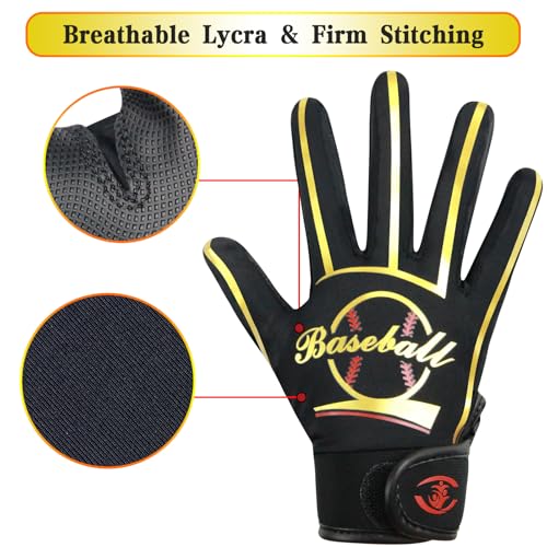 Classic Youth Baseball Batting Gloves - Extra Grip, Enhanced Optimal, Shock Absorption, Breathable and Stretchy Softball Glove, Ideal Gift for Kids, Boys, Girls