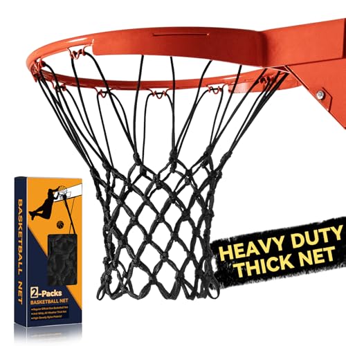 Nylon Heavy Duty Basketball Net Replacement – 60-Line High Density Thickened Net, Anti-Whip Anti-Tangle, All Weather Indoor Outdoor, Fits Standard 12 Loops Rim (Swish Sound for Pro Competition) - color: Black, size: 2 pcs