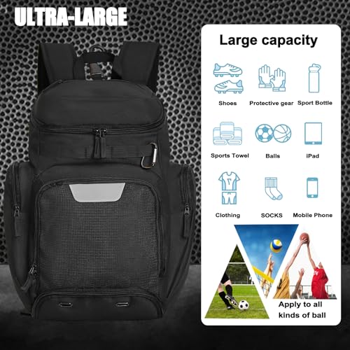 LARIPOP Basketball Backpack with Ball & Ventilated Shoe Compartment Insulated Pockets for Men Youth Training - color: black