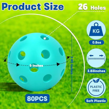 Coopay 24/80 Pack Practice Baseball SoftBalls Plastic Training Balls Lightweight Hollow Balls with a Drawstring Bag for Hitting, Baseball Training Indoor Outdoor Use - color: Sky Blue, style: 80 Pack