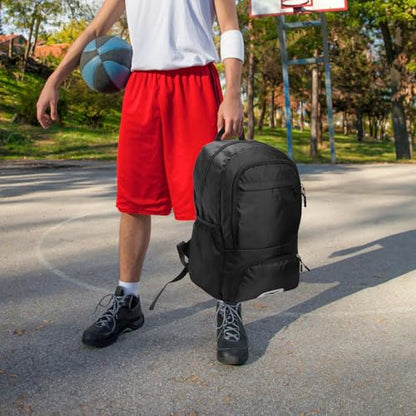 Basketball Backpack, Large Soccer Bag with Separate Ball Holder Shoe Compartment, Black Sport Bag for Basketball, Soccer, Football, Volleyball, Gym, Training, Travel