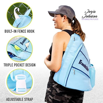 Franklin Sports Pickleball Bags - Sling Bag Backpack for Gear + Equipment - Men + Women - Holds Paddles, Balls + Accessories - color: Carolina Blue