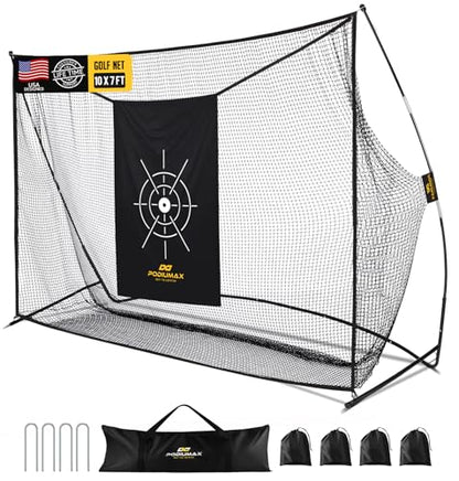 Golf Net, 10x7ft Golf Practice Net with Noise Reduce Silk Target Driving Real Balls, Hitting Nets for Backyard Garage, Improve Chipping Putting Pitching,Gift for Men & Golfers