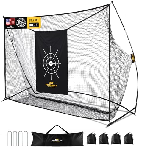 Golf Net, 10x7ft Golf Practice Net with Noise Reduce Silk Target Driving Real Balls, Hitting Nets for Backyard Garage, Improve Chipping Putting Pitching,Gift for Men & Golfers