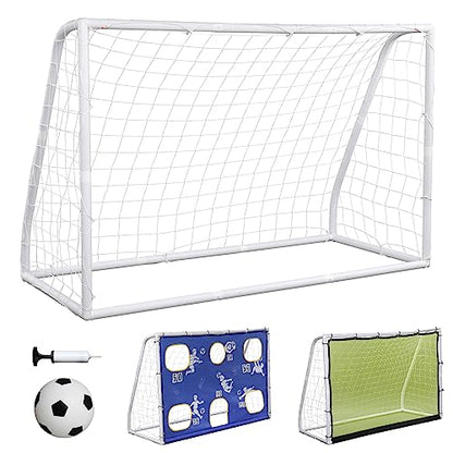6 x 4 Ft Soccer Goal Set, 3 in 1 Portable Soccers Training Equipment with Soccer Net, Ball, Target & Rebounder Panel, UPVC Frame Practice Football Goals for Backyard Outdoor
