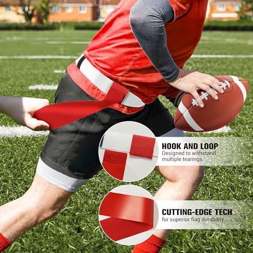 Flag Football Belts, Set of Flag Football Flags for Kids Adults, and Youth, Adjustable Flag Football Set 14 Players - color: White and Red