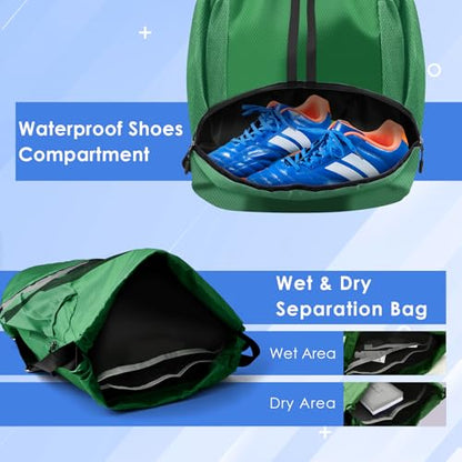 BROTOU Soccer Bags, Football Backpack, Volleyball Bag, Drawstring Backpack with Ball and Shoe Compartment, Football bags for Equipment Swim Gym Bag - color: Green