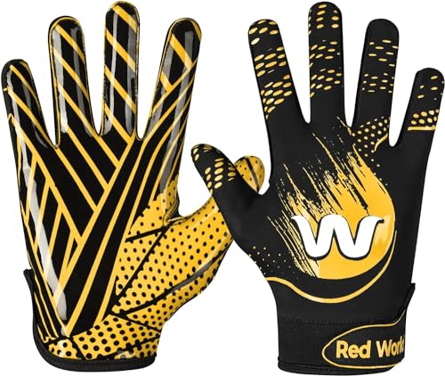 RED WORLD Football Gloves for Youth and Adult, Sticky Receiver Gloves for Boys and Men, Enhanced Performance for Youth and Adult Football Game. - color: Yellow, size: Youth Medium
