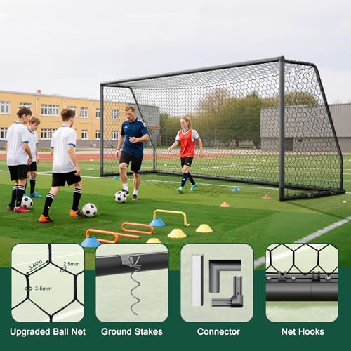 MOPHOTO Soccer Goal, 6X4/8x6/10x6.5/12x6/16x7/18.5x6.5/21x7/24x8ft Soccer Goals for Backyard, Full Size Soccer Goal for Teens & Adults Training - size: 18.5x6.5FT, style: Alu-Grey