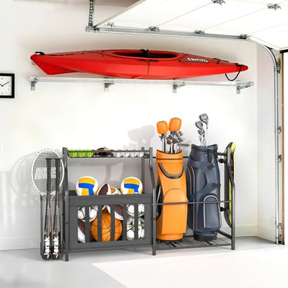WALMANN Garage Sports Equipment Organizer, Ball Storage Stand, Indoor Golf Bags Stand for Garage