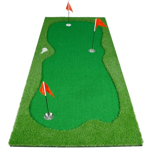Golf Putting Green Mat, Professional Large Putting Mat with Movable Cup/Slope Pad for Indoor & Outdoor