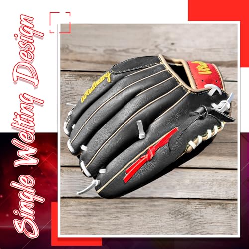 Full Grain Leather Baseball Softball Glove Adult Youth Infield Outfield - color: Red Black, size: 12.5 Inch
