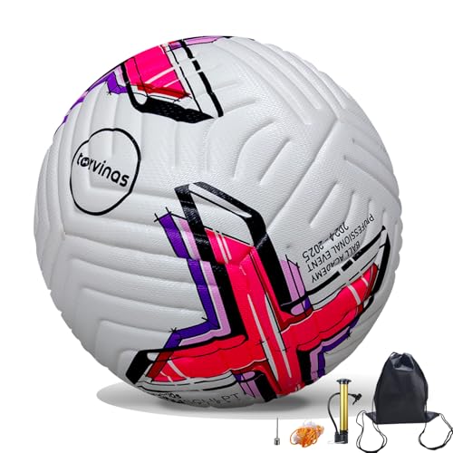 Soccer Ball Size 5 with Pump, Waterproof PU Leather - Professional Training & Official Match Ball, Includes Inflation Needle & Net Storage Bag