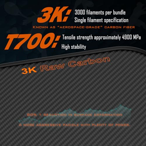 Professional Pickleball Paddles- T700 Carbon Fiber Pickle Racket- 3K Raw Carbon Frosted Surface for Enhanced Spin and Friction - USAPA Approved Offensive Long Paddle for Intermediate Advanced Players - color: Black - Orange
