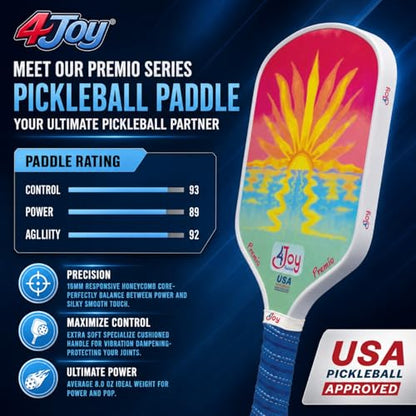 4Joy Pickleball Paddle Premio Series - Thermoformed Premium T700 Carbon Fiber Pickleball Paddless - Professional Pickleball Rackets for Women & Men - 16mm Honeycomb Core - USAP Approved - style: Sunset