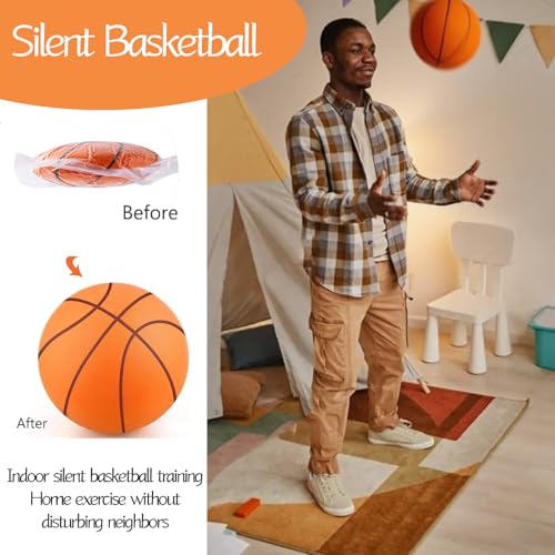 Silent Basketball Size 7 (29.5"), Grooved Airless Indoor Basketball, Highly Elastic Quiet Foam Ball,Indoor Training and Without Noise