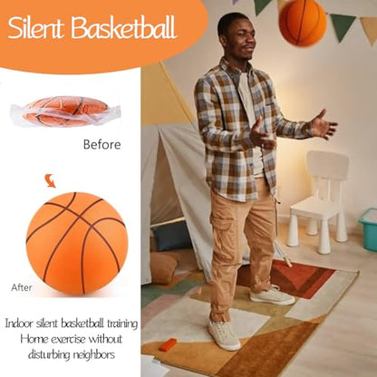 Silent Basketball Size 7 (29.5"), Grooved Airless Indoor Basketball, Highly Elastic Quiet Foam Ball,Indoor Training and Without Noise
