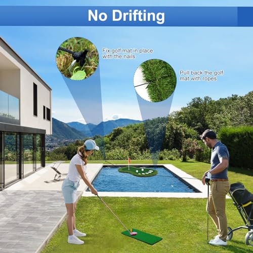 Floating Golf Green for Pool, Floating Chipping Green Mat with Ball Retriever for Pool/Lake, No Drifting Floating Golf Putting Turf Game Set for Golfers - style: Classic-Larger