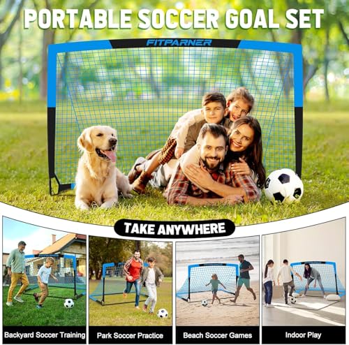Kids Soccer Goals for Backyard Set - 2 Pack of Portable Pop Up Soccer Nets with Ball,Cones,Complete Training Equipment Kit for Toddler,Youth,Kids Age 3-14,Outdoor Sports Game